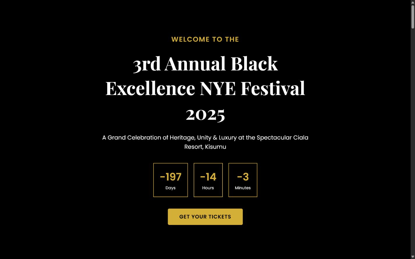 Live website screenshot of ARStoAfrica NYE Festival