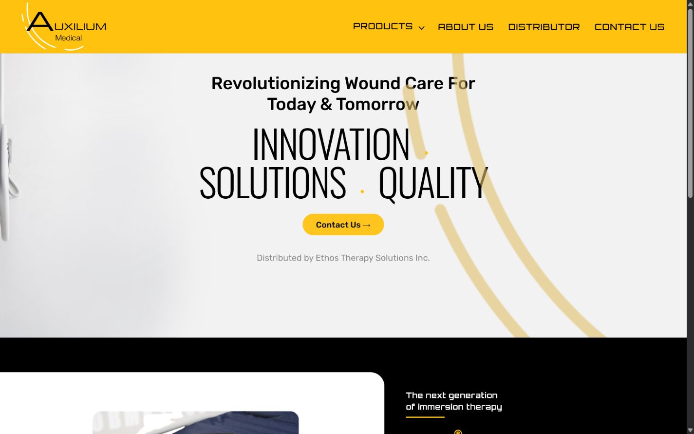 Live website screenshot of Auxilium Medical