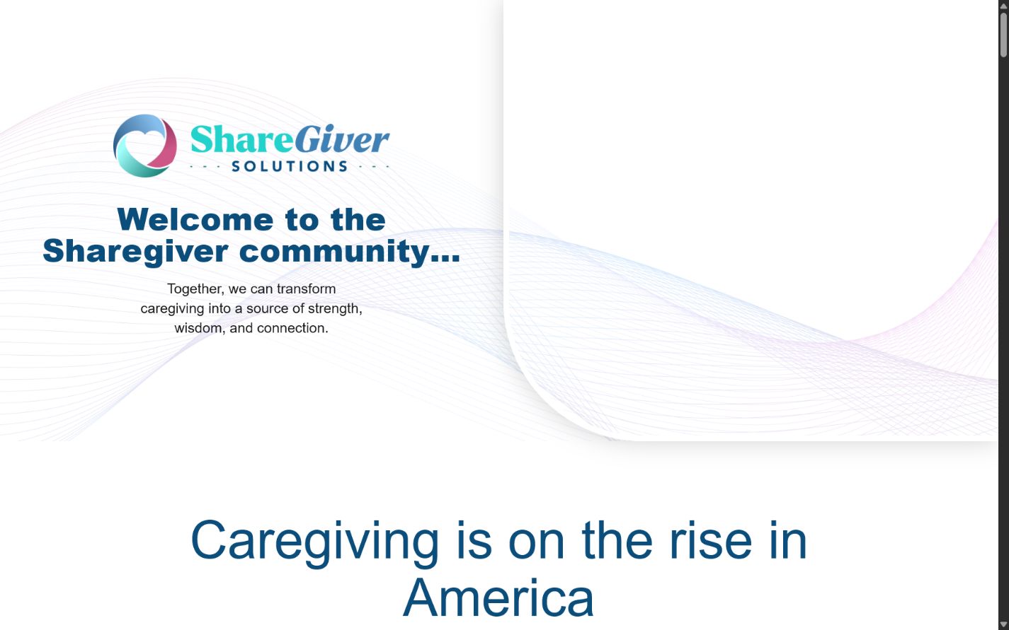 Live website screenshot of Sharegivers