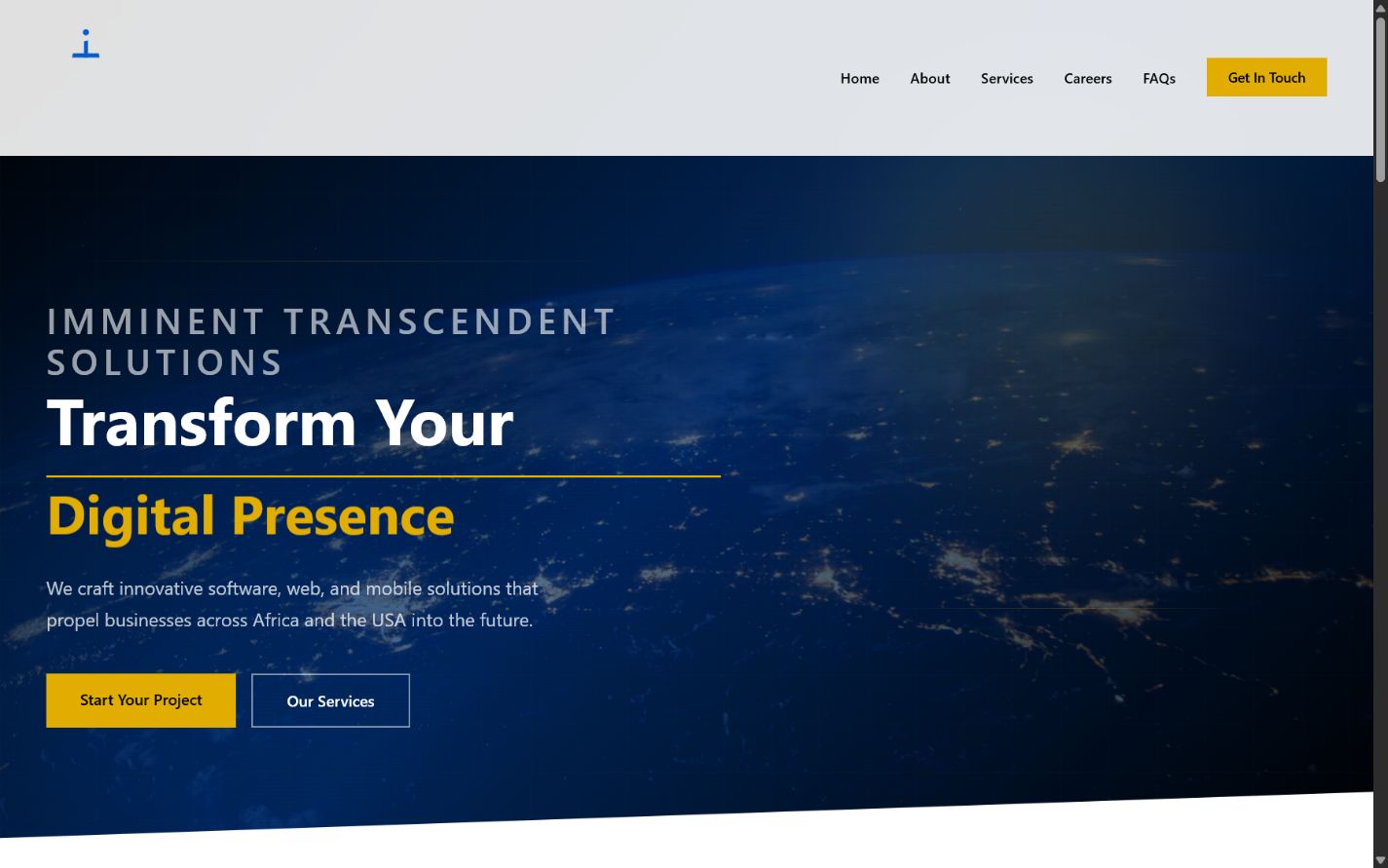 Live website screenshot of Imminent Transcendent Solutions